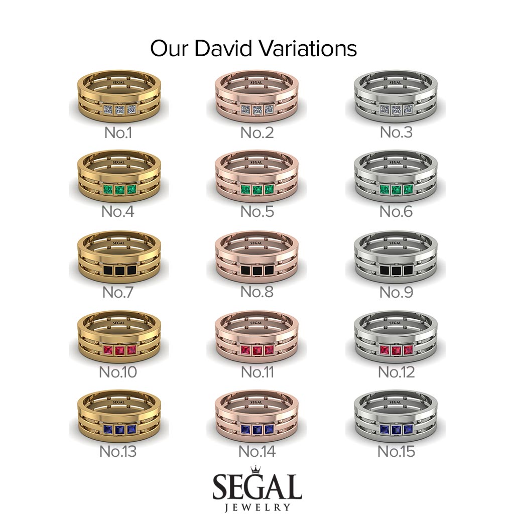 Geometrical Emerald Wedding Ring - David No. 6